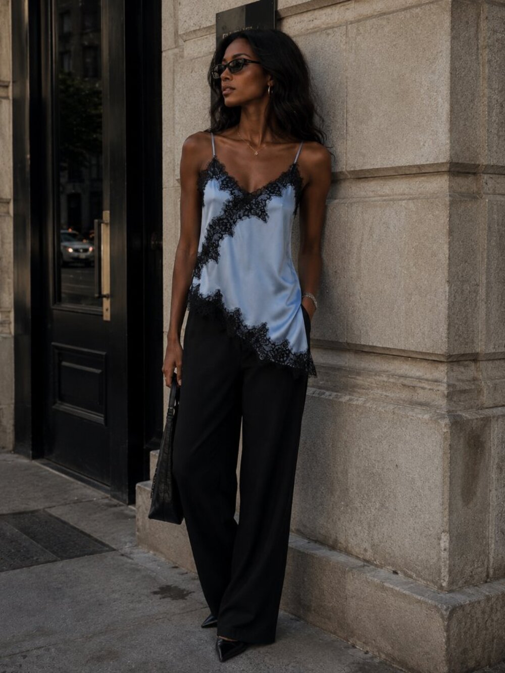 CLOTH BY DESIGN NWT Blue Satin Lace Camisole Asymmetrical Y2K City Chic Romantic
